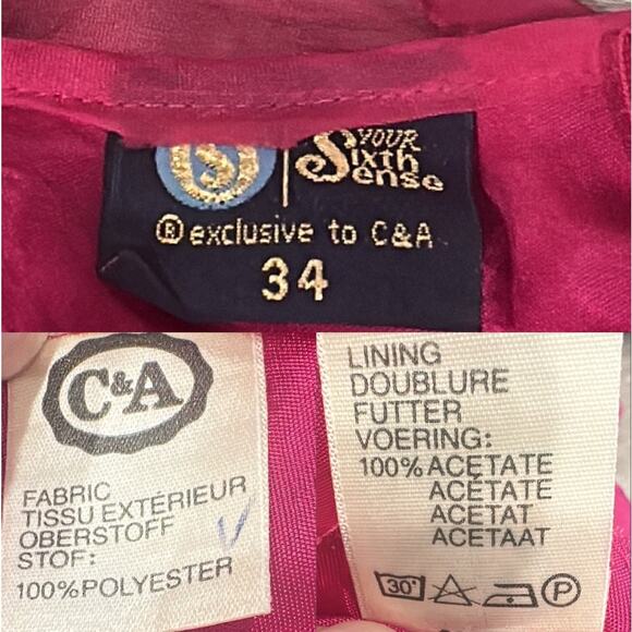 VTG 80s C&A Your Sixth Sense Fuchsia Ruffle Sequin Chiffon Maxi Gown XS Coquette - Picture 11 of 12